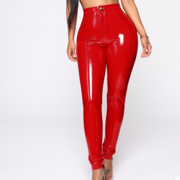 Late Night Red Vinyl Pants - Picture 4 of 9